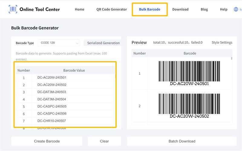 bulk barcode generator مولد الباركود السائبة