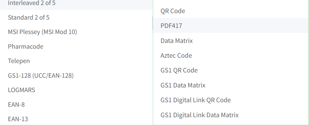 تدعم تنسيقات الباركود 1d 2d