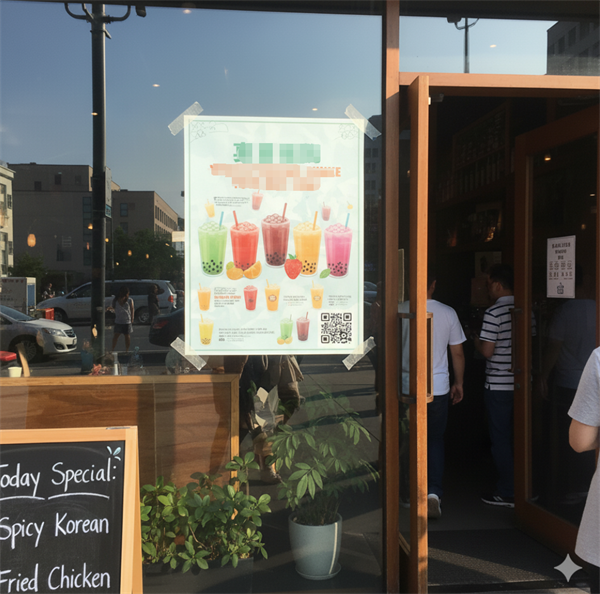 رمز QR على ملصق ترويجي عند مدخل المتجر