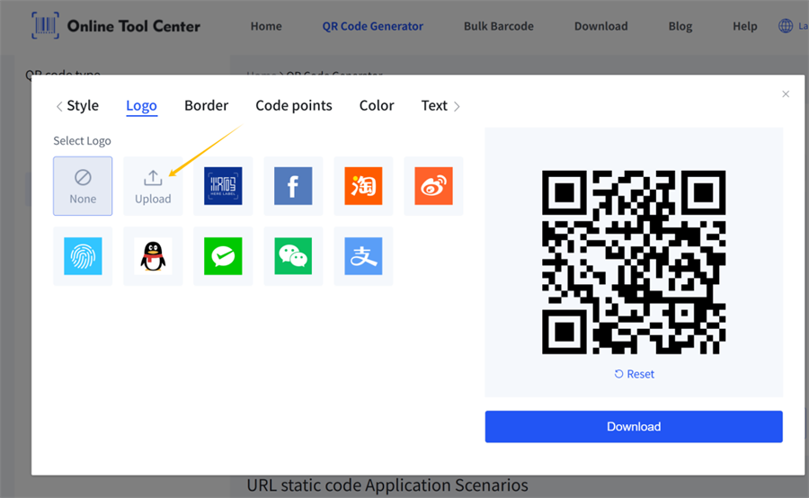 تحميل الشعار في مولد رمز QR