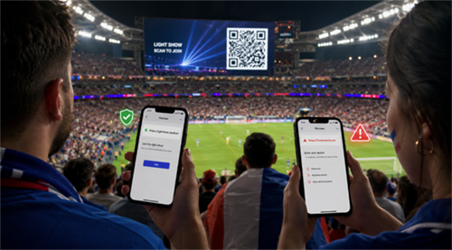 scan qr code at a world cup match مسح رمز QR في مباراة كأس العالم